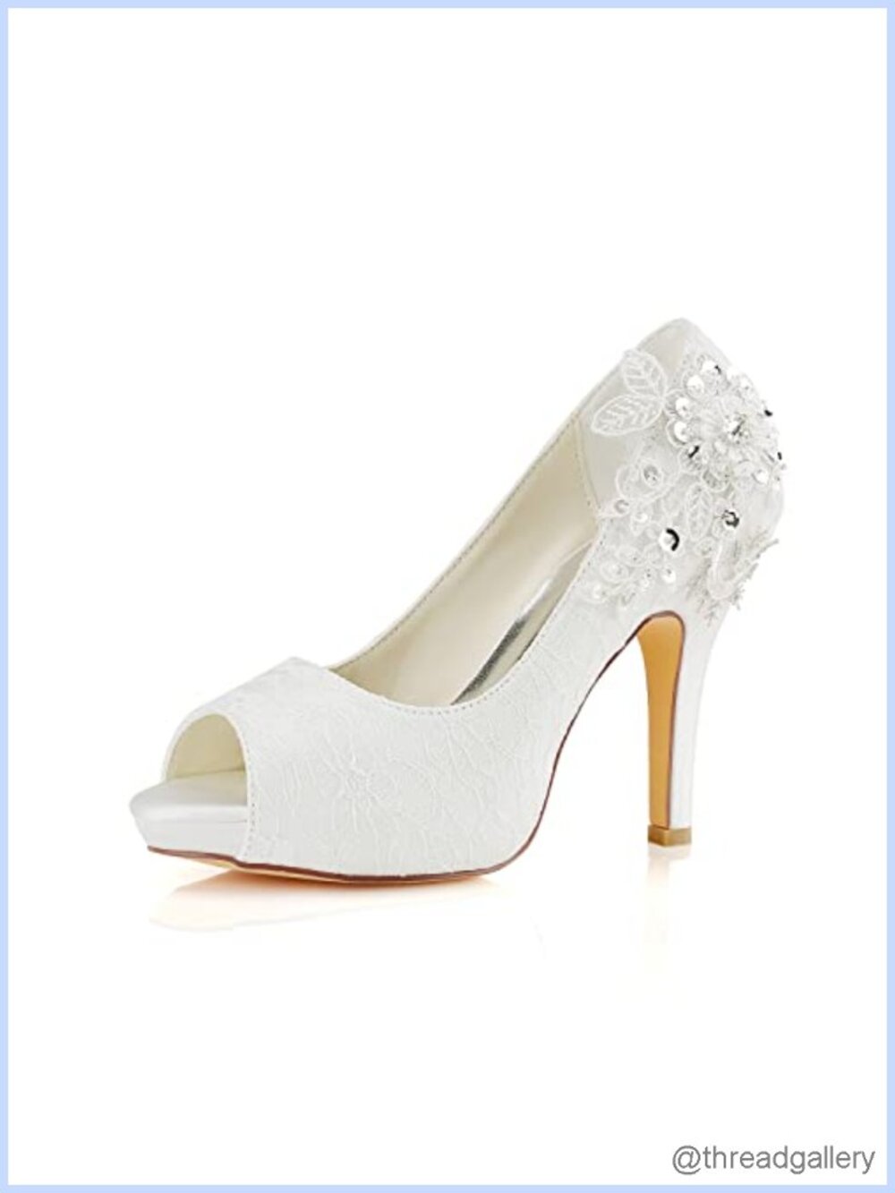 Women's Peep Toe Stiletto Heel Lace Satin Pumps with Rhinestone Pearl Sequin